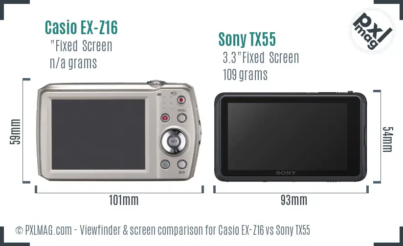 Casio EX-Z16 vs Sony TX55 Screen and Viewfinder comparison