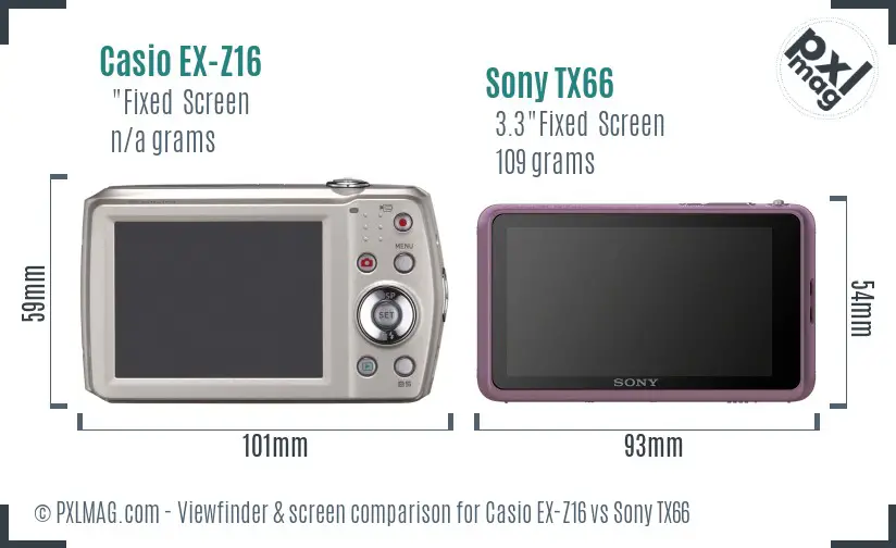 Casio EX-Z16 vs Sony TX66 Screen and Viewfinder comparison