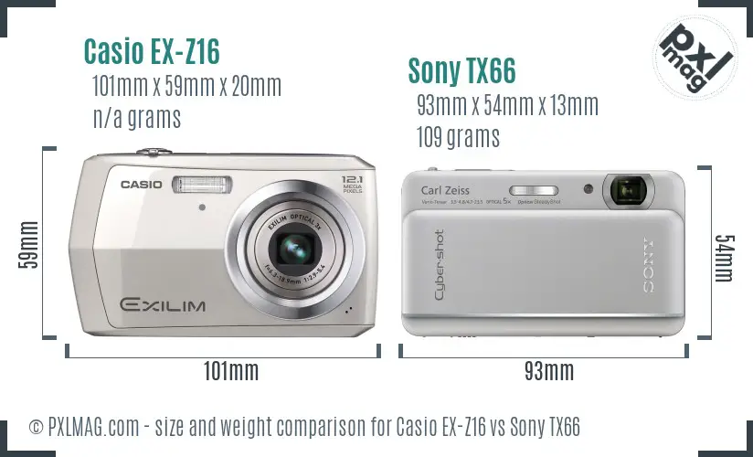 Casio EX-Z16 vs Sony TX66 size comparison