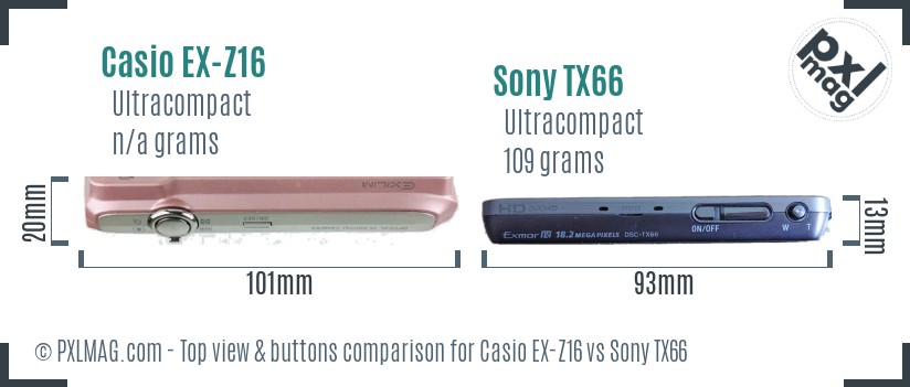 Casio EX-Z16 vs Sony TX66 top view buttons comparison