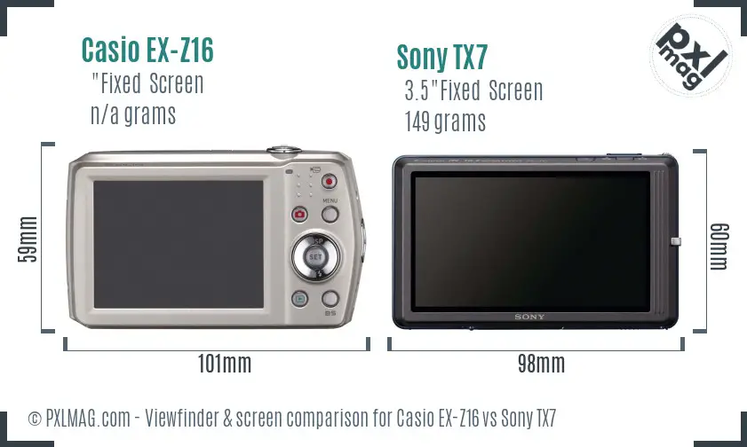 Casio EX-Z16 vs Sony TX7 Screen and Viewfinder comparison