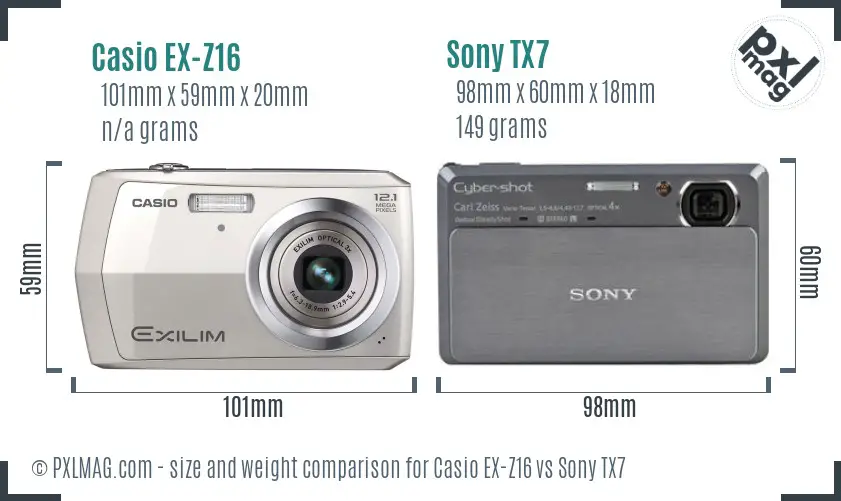 Casio EX-Z16 vs Sony TX7 size comparison
