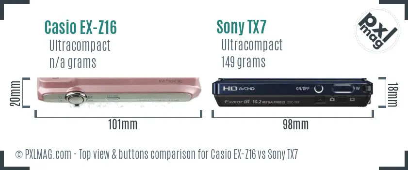 Casio EX-Z16 vs Sony TX7 top view buttons comparison