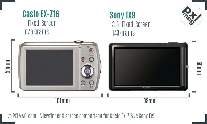 Casio EX-Z16 vs Sony TX9 Screen and Viewfinder comparison