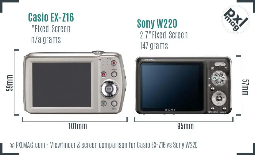 Casio EX-Z16 vs Sony W220 Screen and Viewfinder comparison