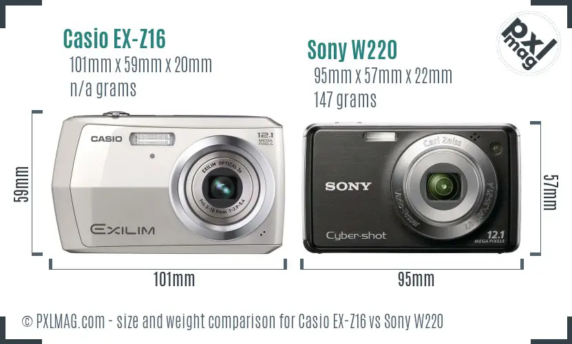 Casio EX-Z16 vs Sony W220 size comparison