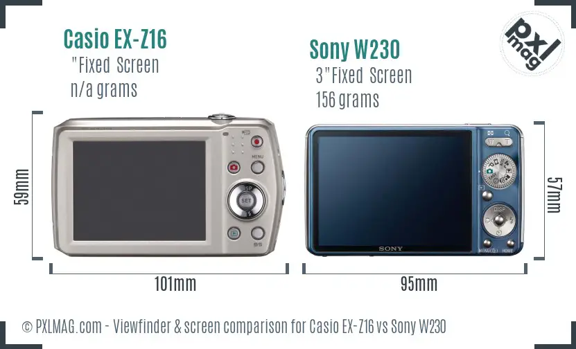 Casio EX-Z16 vs Sony W230 Screen and Viewfinder comparison Casio EX-Z16 vs Sony W230 Screen and Viewfinder comparison