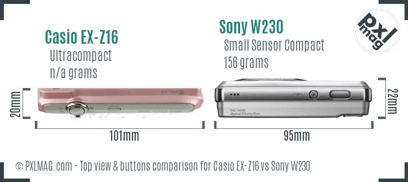 Casio EX-Z16 vs Sony W230 top view buttons comparison Casio EX-Z16 vs Sony W230 top view buttons comparison