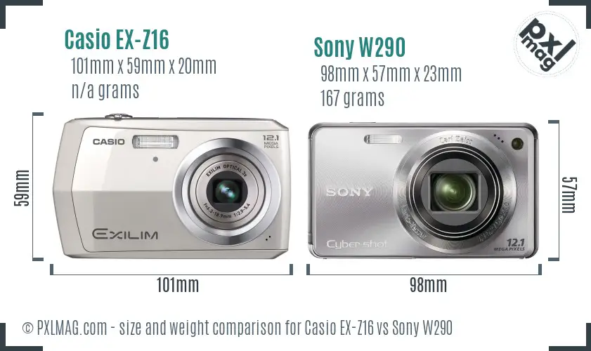 Casio EX-Z16 vs Sony W290 size comparison