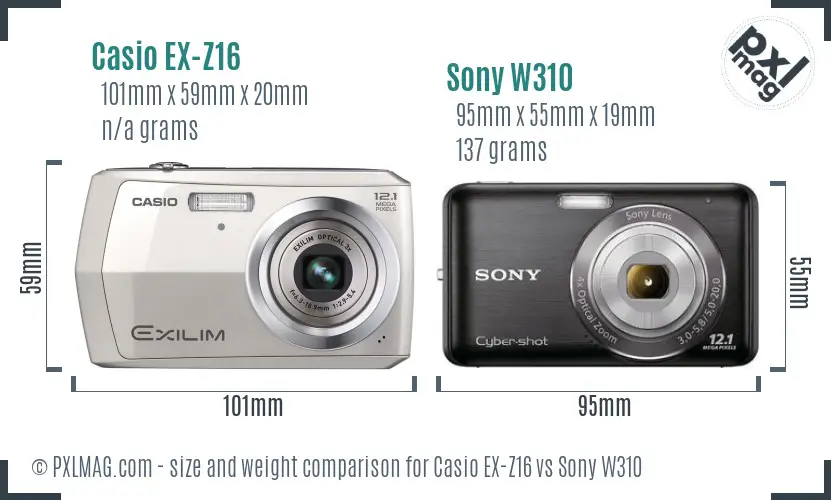 Casio EX-Z16 vs Sony W310 size comparison