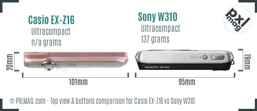 Casio EX-Z16 vs Sony W310 top view buttons comparison