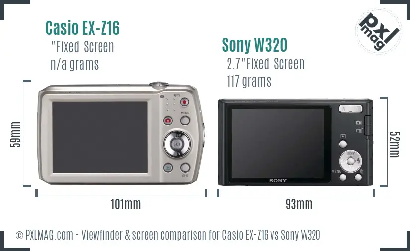 Casio EX-Z16 vs Sony W320 Screen and Viewfinder comparison