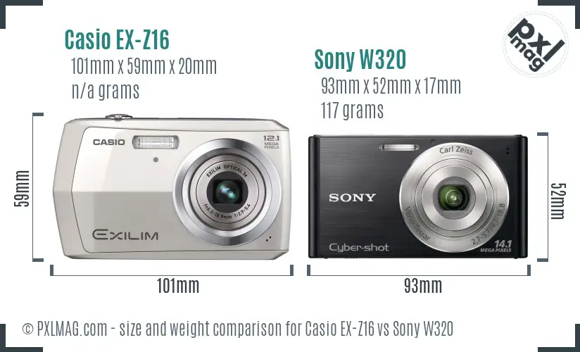 Casio EX-Z16 vs Sony W320 size comparison