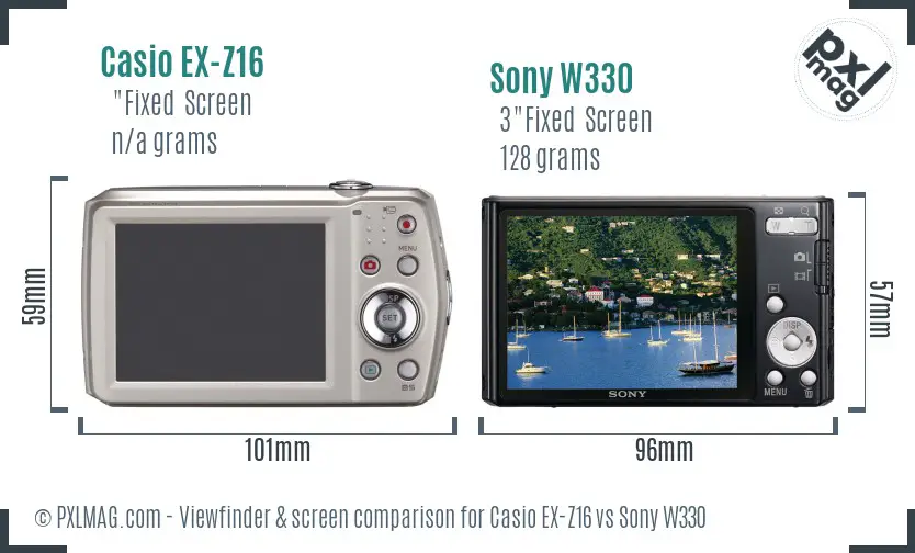 Casio EX-Z16 vs Sony W330 Screen and Viewfinder comparison