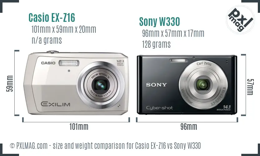 Casio EX-Z16 vs Sony W330 size comparison