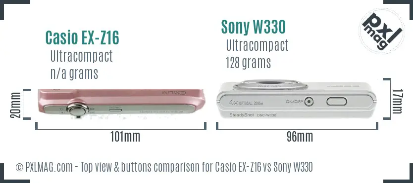 Casio EX-Z16 vs Sony W330 top view buttons comparison