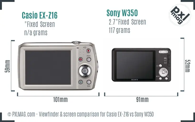 Casio EX-Z16 vs Sony W350 Screen and Viewfinder comparison