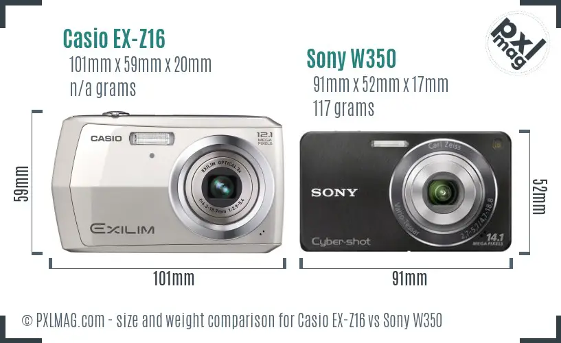 Casio EX-Z16 vs Sony W350 size comparison