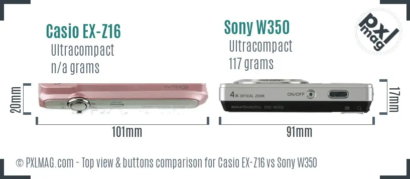 Casio EX-Z16 vs Sony W350 top view buttons comparison