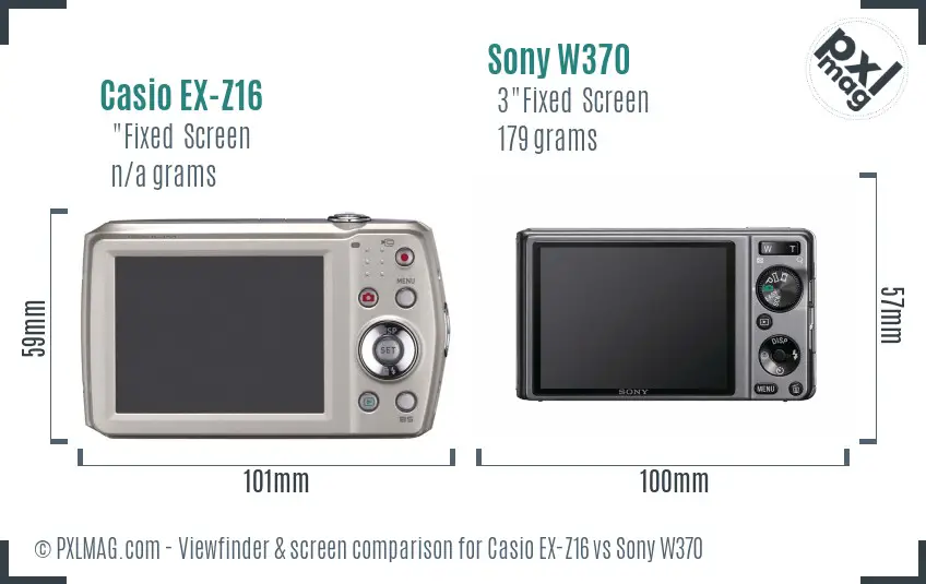 Casio EX-Z16 vs Sony W370 Screen and Viewfinder comparison Casio EX-Z16 vs Sony W370 Screen and Viewfinder comparison