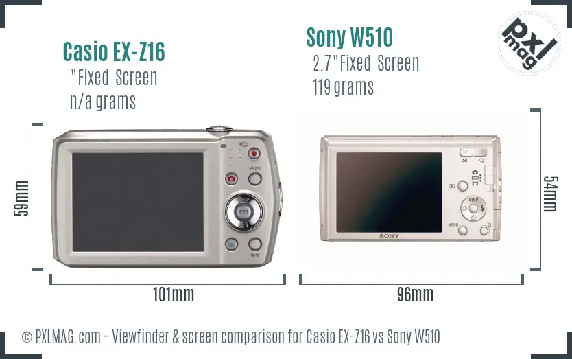 Casio EX-Z16 vs Sony W510 Screen and Viewfinder comparison