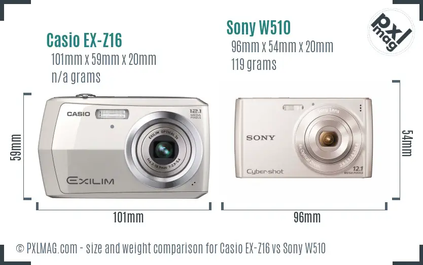 Casio EX-Z16 vs Sony W510 size comparison