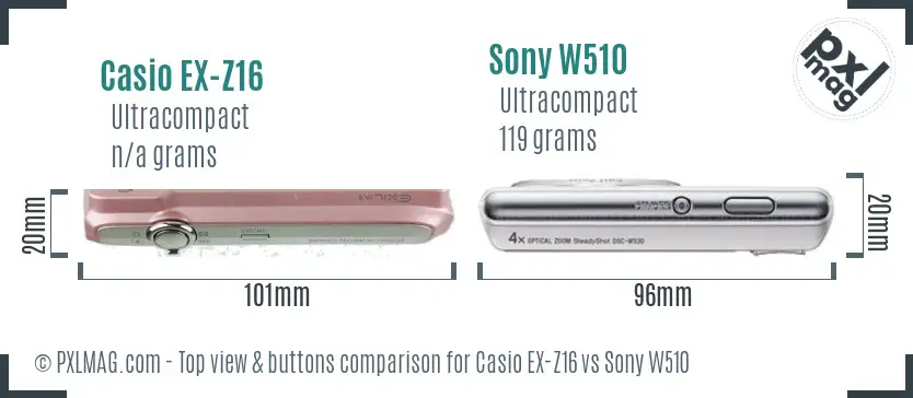 Casio EX-Z16 vs Sony W510 top view buttons comparison
