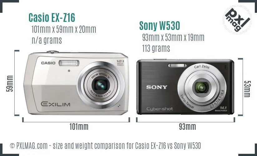 Casio EX-Z16 vs Sony W530 size comparison