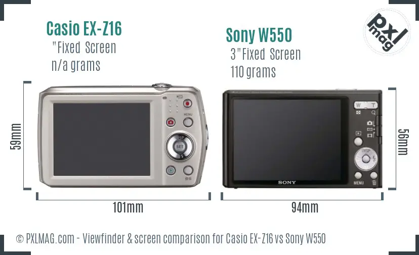 Casio EX-Z16 vs Sony W550 Screen and Viewfinder comparison