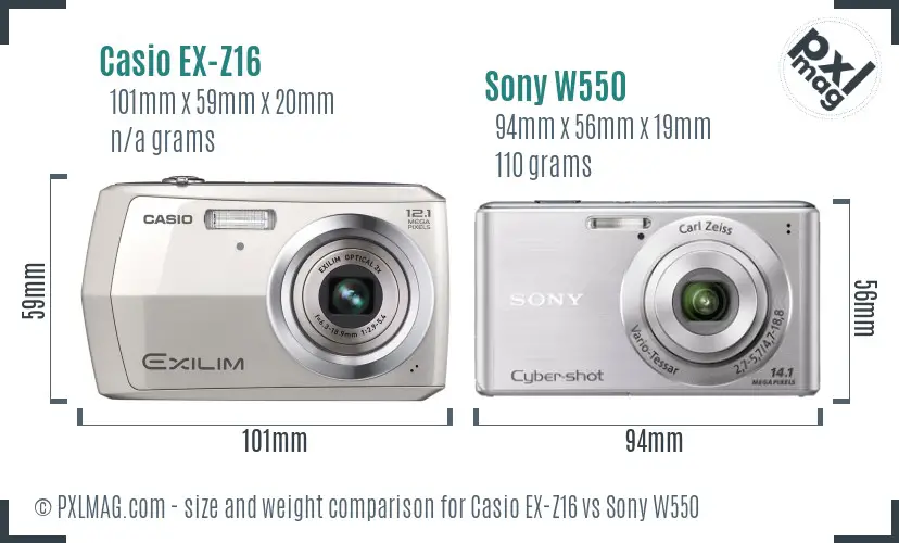 Casio EX-Z16 vs Sony W550 size comparison