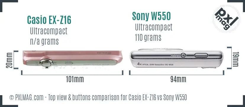 Casio EX-Z16 vs Sony W550 top view buttons comparison