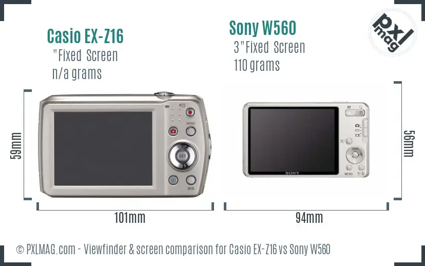 Casio EX-Z16 vs Sony W560 Screen and Viewfinder comparison