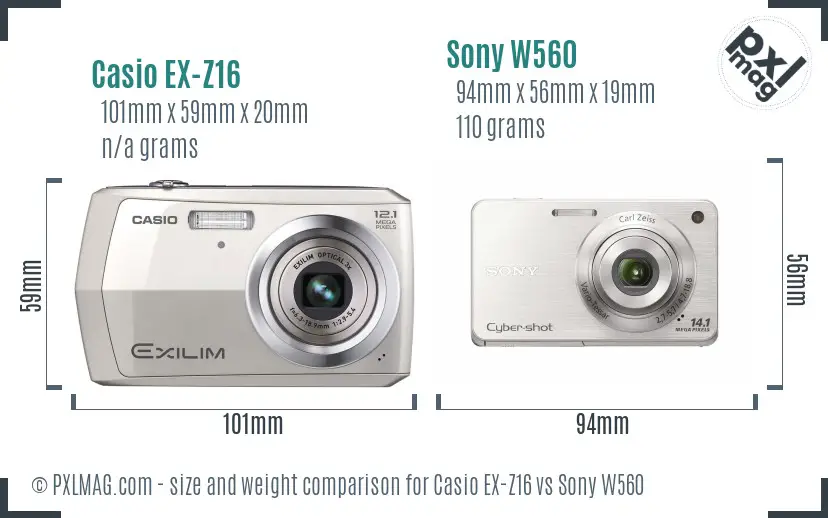 Casio EX-Z16 vs Sony W560 size comparison