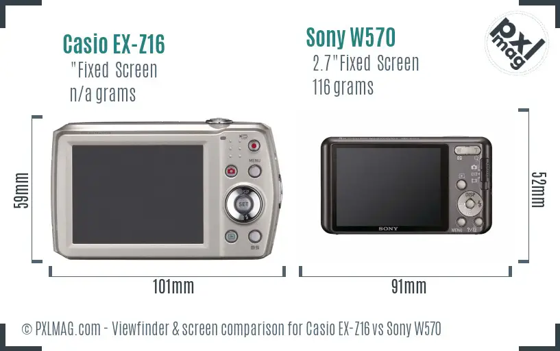 Casio EX-Z16 vs Sony W570 Screen and Viewfinder comparison