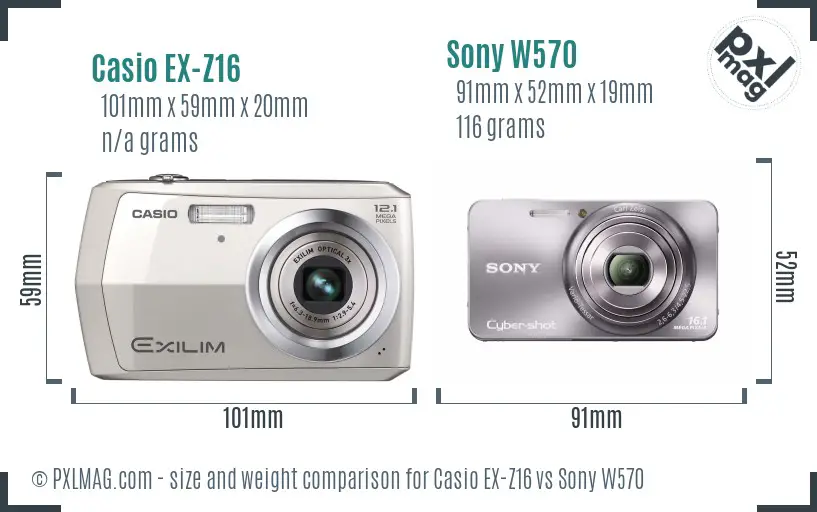 Casio EX-Z16 vs Sony W570 size comparison