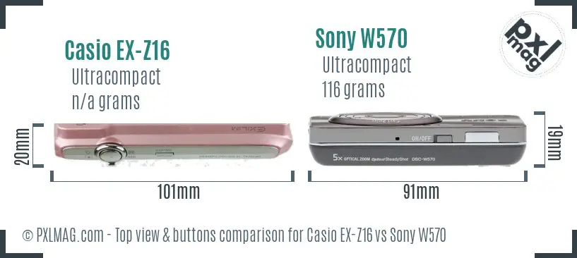 Casio EX-Z16 vs Sony W570 top view buttons comparison