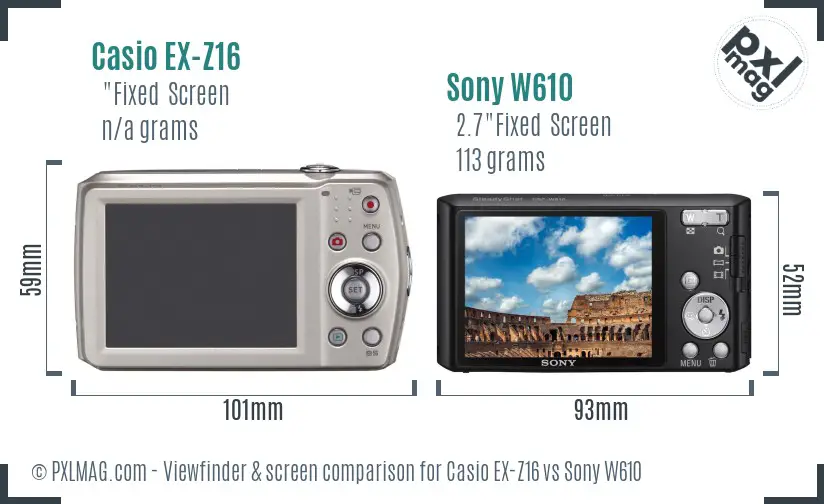 Casio EX-Z16 vs Sony W610 Screen and Viewfinder comparison Casio EX-Z16 vs Sony W610 Screen and Viewfinder comparison