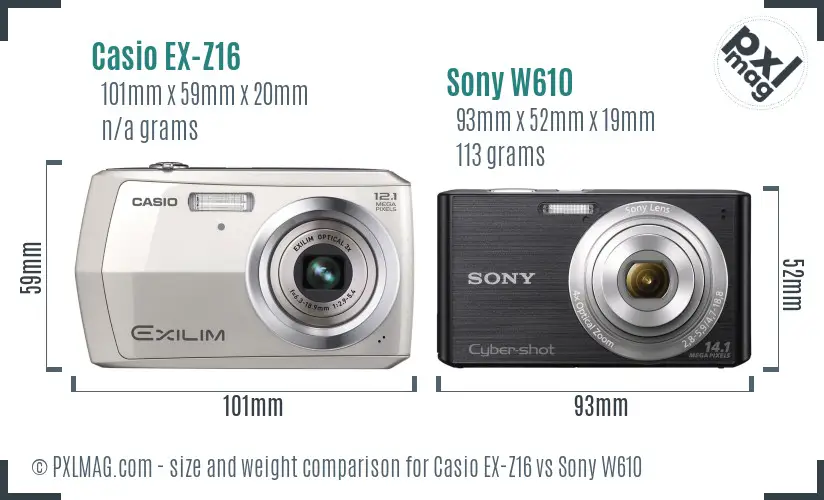 Casio EX-Z16 vs Sony W610 size comparison Casio EX-Z16 vs Sony W610 size comparison