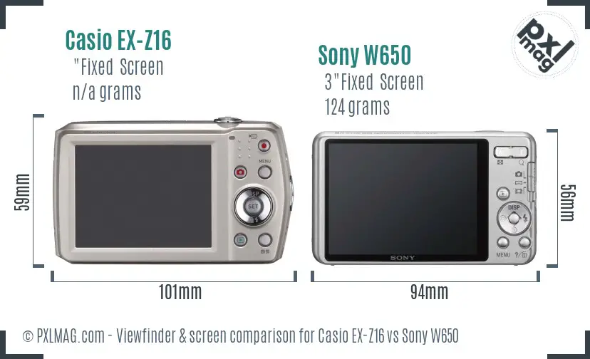 Casio EX-Z16 vs Sony W650 Screen and Viewfinder comparison