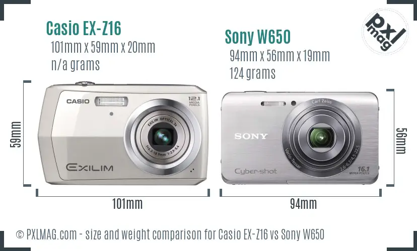 Casio EX-Z16 vs Sony W650 size comparison