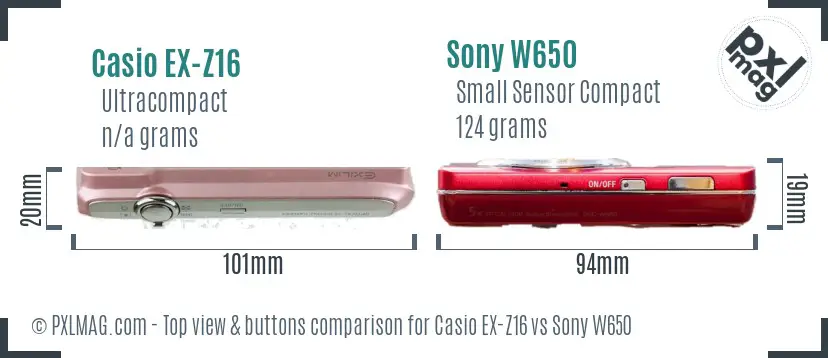 Casio EX-Z16 vs Sony W650 top view buttons comparison