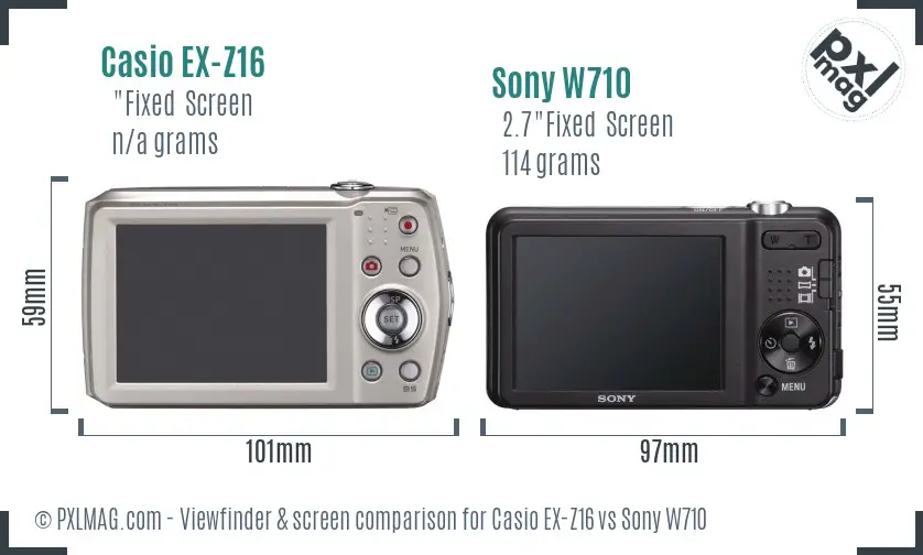 Casio EX-Z16 vs Sony W710 Screen and Viewfinder comparison