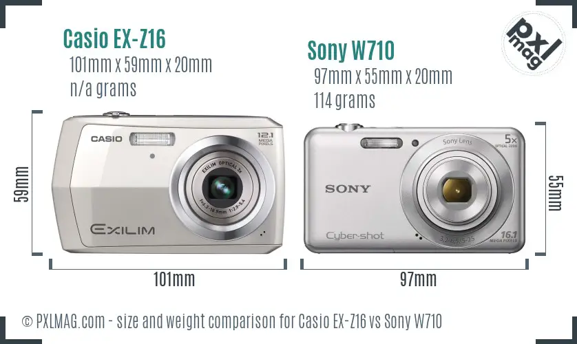 Casio EX-Z16 vs Sony W710 size comparison