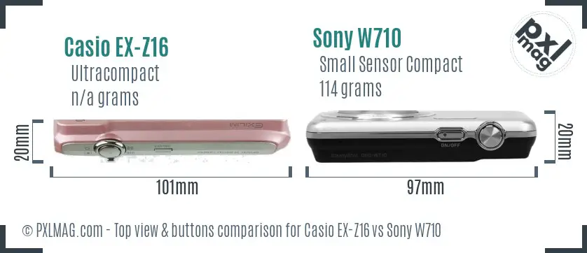 Casio EX-Z16 vs Sony W710 top view buttons comparison