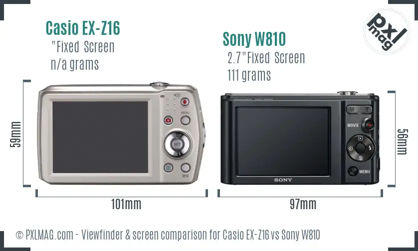Casio EX-Z16 vs Sony W810 Screen and Viewfinder comparison