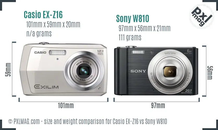 Casio EX-Z16 vs Sony W810 size comparison