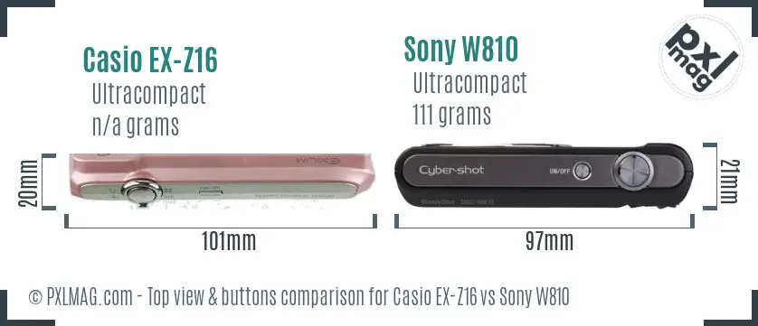 Casio EX-Z16 vs Sony W810 top view buttons comparison