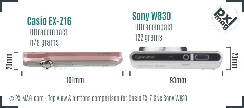 Casio EX-Z16 vs Sony W830 top view buttons comparison