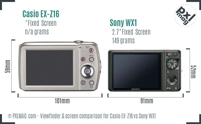 Casio EX-Z16 vs Sony WX1 Screen and Viewfinder comparison