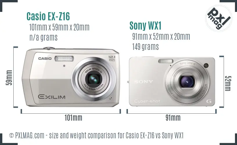 Casio EX-Z16 vs Sony WX1 size comparison